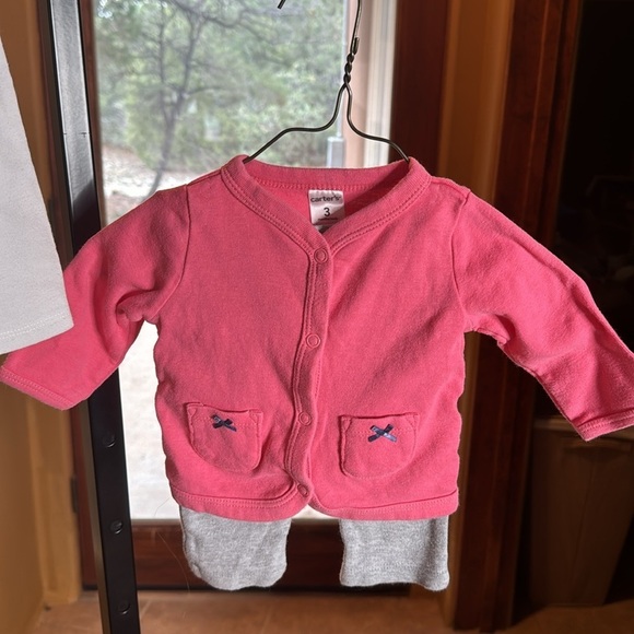 Carter's Little Layette 3 Piece Set Cardigan Pants Onesie Size 3 Mths - Picture 2 of 9